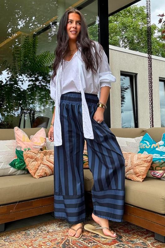 Bloc Stripe Wide Leg Pant Ink & Navy